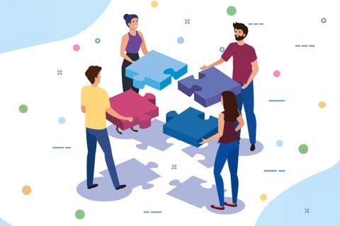 teamwork people with puzzle pieces vector illustration design